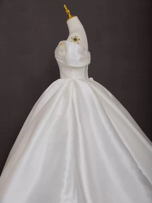 Off the Shoulder Wedding Dress - Simple White Wedding Dress - Corset Wedding Dress - Satin Ball Gown Plus Size